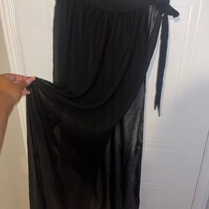 Black Maxi Wrap Skirt with Tie Front